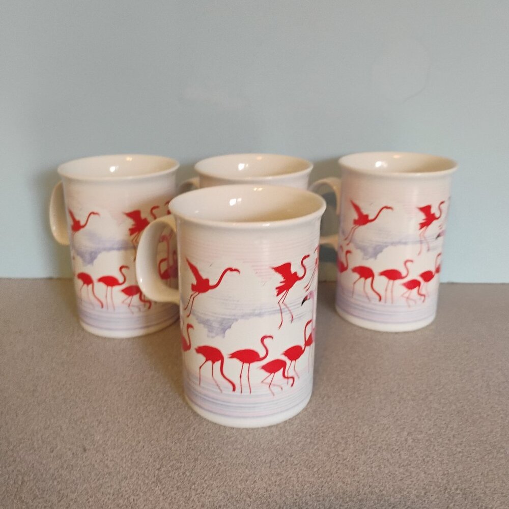 Dunoon Ceramics Scotland Flamingoes Pattern Coffee Mugs, set of 4